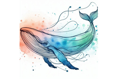 Whale. sperm whale watercolor illus