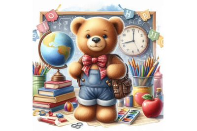 Teddy bear and school background