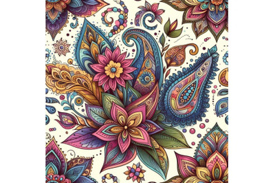 Watercolor flower paisley pattern. S