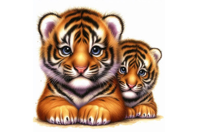 Cute tigers cub watercolor illustration. wild baby animals ser