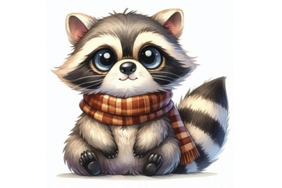 Cute watercolor cartoon raccoon