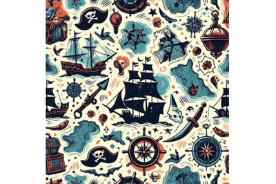 Pirate map seamless pattern. nautic