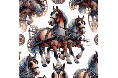 Harness horse watercolor pattern. equestrian seamless bac