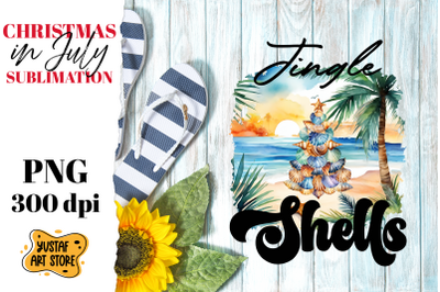 Christmas in July sublimation. Jingle shells watercolor PNG