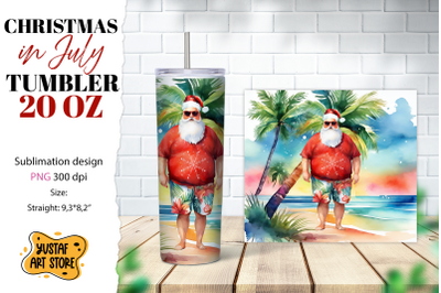 Christmas in July tumbler sublimation. Santa on the beach