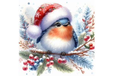 Cute winter bird. Christmas card. New year watercolor llustr