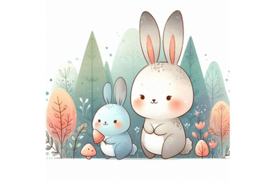 Cute watercolor rabbit. cartoon fore