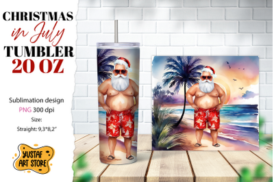 Christmas in July tumbler sublimation. Santa on the beach