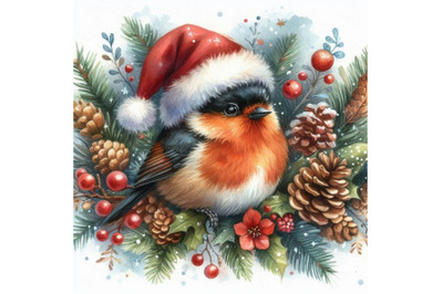 Christmas card. Christmas bird watercolor