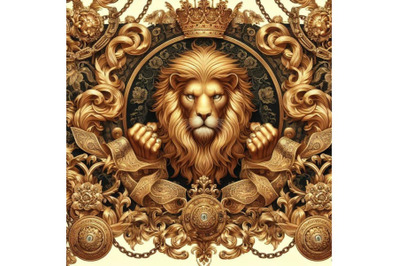 Gold chains seamless border. luxury illustration. golden Lion