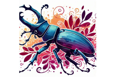 Cartoon insect stag beetle watercol