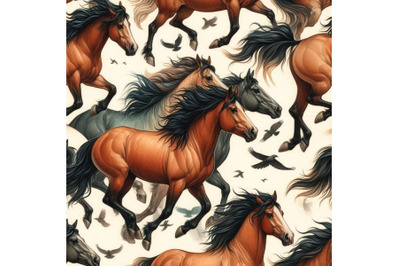 Seamless pattern with horses. wild mustang running illustrat