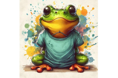 Funny frog T-shirt graphics. frog illustration with splash wat