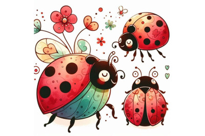 Cartoon insect ladybug watercolor il