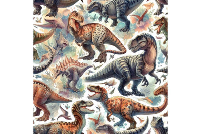 Dinosaurs watercolor seamless pattern. hand-drawn illustra