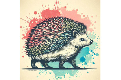 Hedgehog illustration with splash w