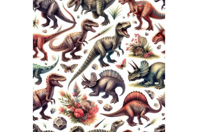 Dinosaurs seamless pattern. hand-drawn watercolor illustra