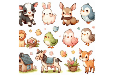 Cute farm baby animals watercolor