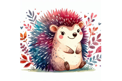 Cute watercolor cartoon hedgehog