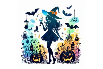 Watercolor illustration Girl witches a