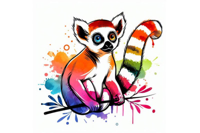 Funny lemur watercolor