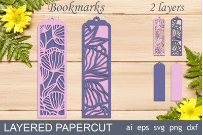 Flowers bookmarks svg layered papercut