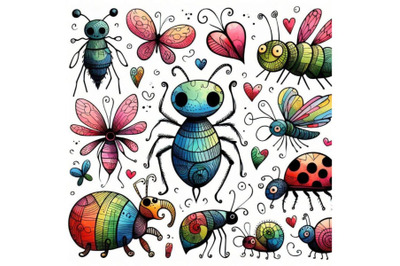 Funny insects . Watercolor Cartoon i