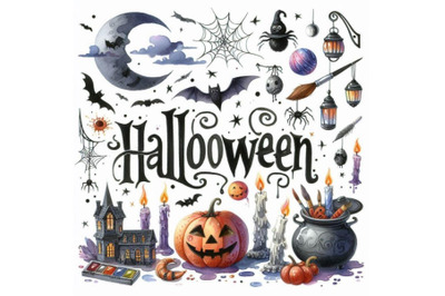 Halloween watercolor hand drawn text for design backgroun