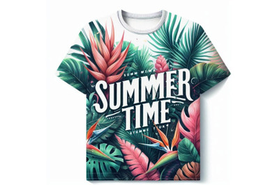 Summer time Tee Shirt design. Tropical plants texture. Summ