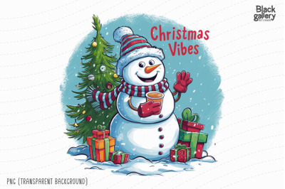 Christmas Snowman Watercolor PNG