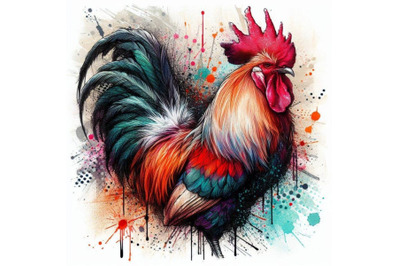 Rooster T-shirt graphics, rooster illustration with splash wat