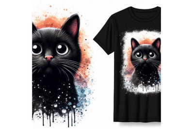 Funny Black Cat T-shirt graphics, black cat illustration with s