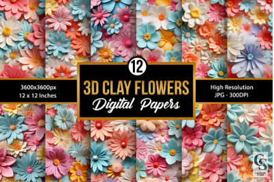 Pastel 3D Clay Flowers Seamless Patterns