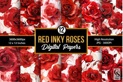 Red Alcohol Ink Roses Seamless Patterns