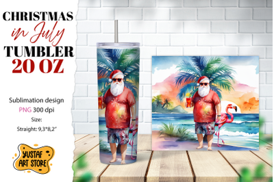 Christmas in July tumbler sublimation. Santa on the beach