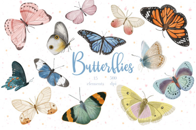 Watercolor Butterflies Clipart, Butterfly Illustration