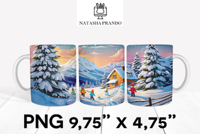 Winter Scene House Mug Sublimation Wrap