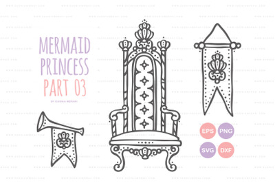 Ocean Throne flag and trumpet - Mermaid Princess 03 cutting file