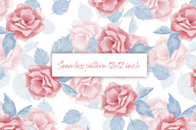 Watercolor floral pattern | Digital paper with rose flowers