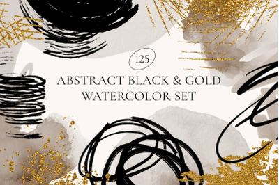 Abstract black &amp; gold watercolor set