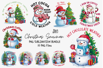 Christmas Snowman Watercolor PNG Bundle