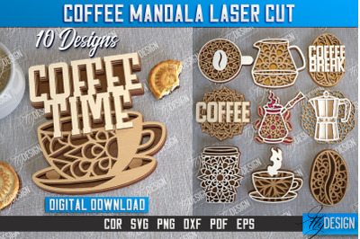 Coffee Mandala Laser Cut Bundle | 3D Coffee Cup | 3D Template | CNC