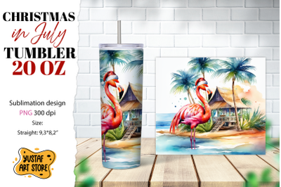 Christmas in July tumbler sublimation. Christmas flamingo