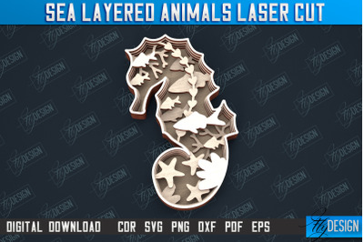 Sea Layered Seahorse | 3D Wood Shape | Nautical Multilayer