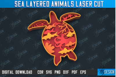 Sea Layered Turtle | 3D Wood Shape | Nautical Multilayer