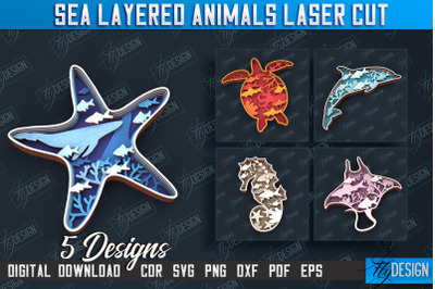 Sea Layered Animals Bundle | 3D Wood Shape | Nautical Multilayer