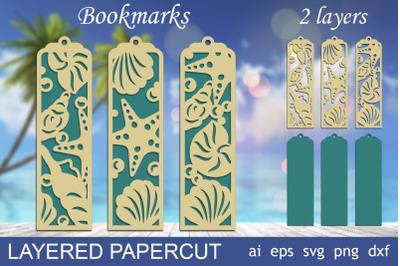 Summer bookmarks with seashell, Layered svg