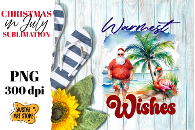 Christmas in July sublimation. Santa Claus on the beach