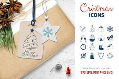 Christmas monochrome icons set