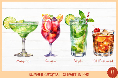 Watercolor Cocktail Clipart | Summer Cocktail Sublimation